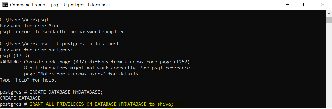 Granting Database Privilege 