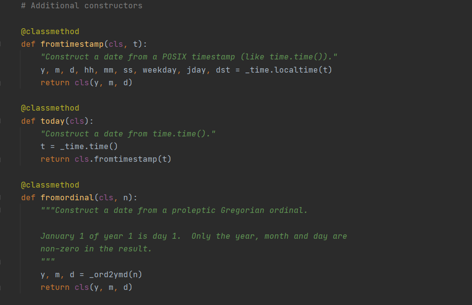 Class method implementation in python datetime